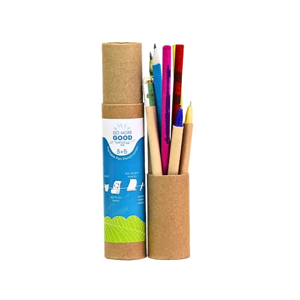 bioQ Alt-Eco 5+5 Combo Plantable Seed Pens & Pencils | Eco-Friendly Combo | Blue Ink Pens | BG15 | Quantity: 1 Pack with 5 Pens and 5 Pencils | Recycled Paper Body | Paper Tube Packaging