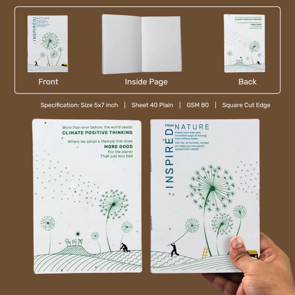 bioQ Scribble Plantable Notepad Center Pin | 5"x 7" | 40 Plain Pages | Beautiful Cover Design | Eco-Friendly Notebook | BG20 - Image 2