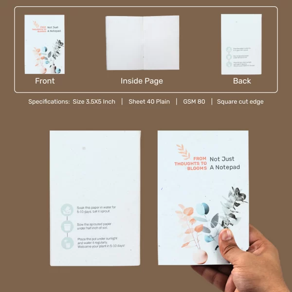 bioQ Scribble Mini Plantable Notepad | 3"x 5" | 40 Plain Pages | Center Pin Binding | Beautiful Cover Design | Eco-Friendly Notebook - Image 2