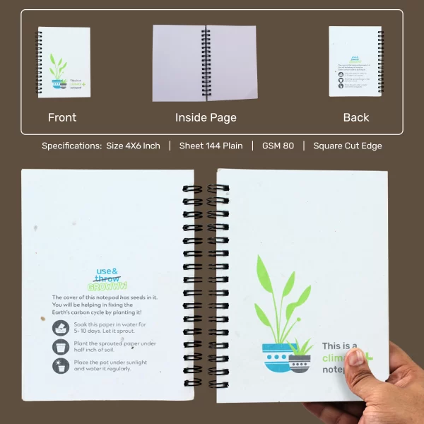 bioQ Enviro Scribe Plantable Wire-O Notebook | 4"x 6" | 144 Plain Pages | Beautiful Cover Design | Eco-Friendly Notebook | Wired Binding | BG25-W - Image 2