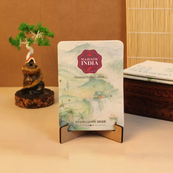 bioQ Plantable Calendar with MDF Stand | 3.5"x5" Eco-Friendly Calendar | 13 Seed Paper Flaps | Stunning Designs | BG60