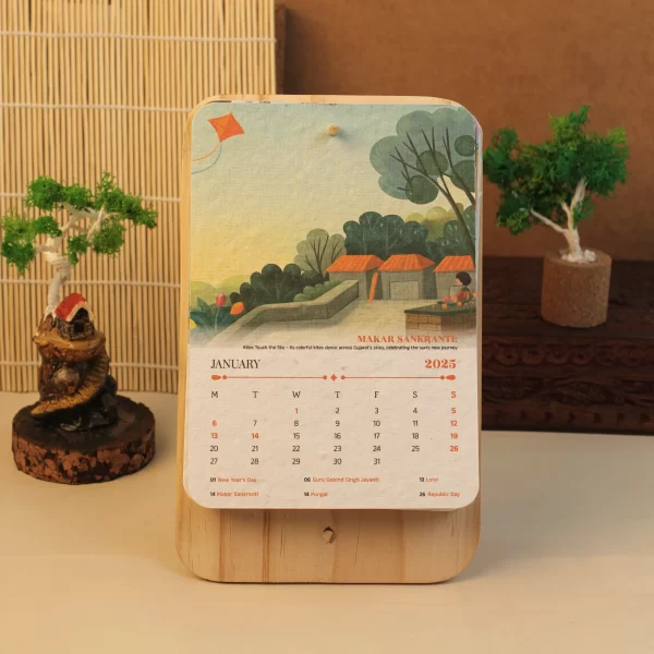 bioQ Plantable Calendar with Wooden Plate Stand | 5"x7" Eco-Friendly Desk Calendar | 13 Seed Paper Flaps | Beautiful Designs | BG64 - Image 2