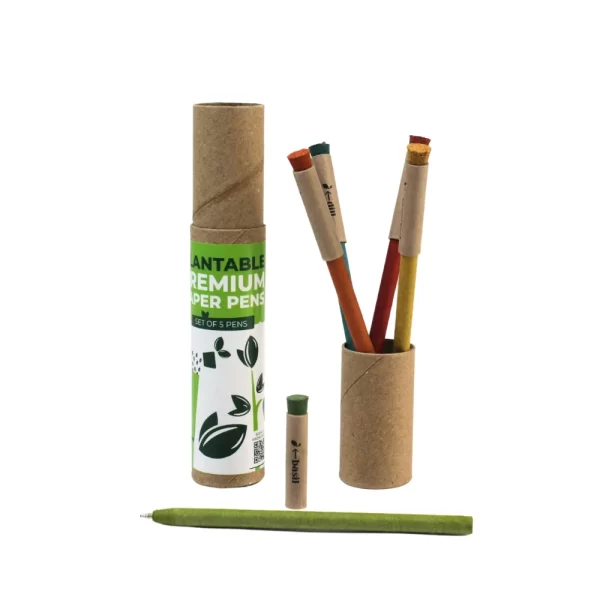 bioQ Growmazing Cork Plantable Paper Pen Set (5 Pcs) | Eco-Friendly Seed Pens | Blue Ink | CG11 | Quantity: 1 Paper Box with 5 Pens | Cork Cap | Recycled Paper Body & Cap | Paper Box Packaging - Image 2