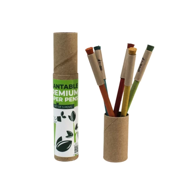 bioQ Growmazing Cork Plantable Paper Pen Set (5 Pcs) | Eco-Friendly Seed Pens | Blue Ink | CG11 | Quantity: 1 Paper Box with 5 Pens | Cork Cap | Recycled Paper Body & Cap | Paper Box Packaging - Image 3