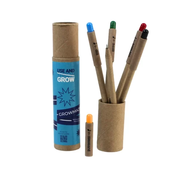 bioQ Growmazing Plantable Paper Pen Set (5 Pcs) | Eco-Friendly Seed Pens | Blue Ink | GZ11 | Quantity: 1 Box with 5 Pens | Water-Soluble Capsule | Recycled Paper Body & Cap | Paper Box Packaging - Image 4