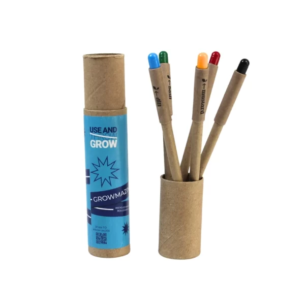 bioQ Growmazing Plantable Paper Pen Set (5 Pcs) | Eco-Friendly Seed Pens | Blue Ink | GZ11 | Quantity: 1 Box with 5 Pens | Water-Soluble Capsule | Recycled Paper Body & Cap | Paper Box Packaging - Image 5