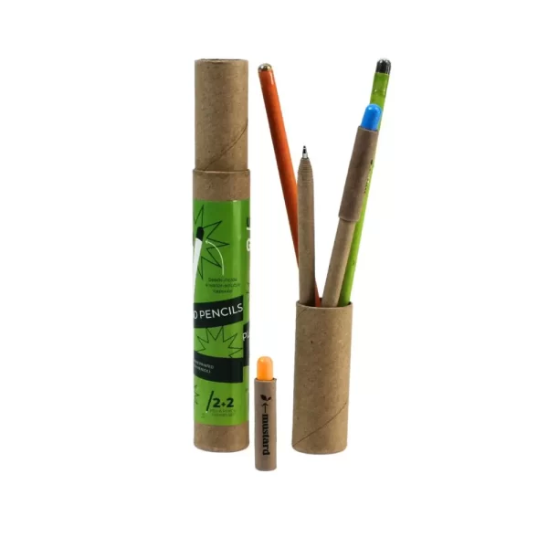 bioQ Anti-Plastic 2+2 Combo Plantable Paper Pen & Pencil Set | Eco-Friendly Combo | Blue Ink Pens | GZ14 | Quantity: 1 Pack with 2 Pens and 2 Pencils | Recycled Paper Body | Paper Tube Packaging - Image 2