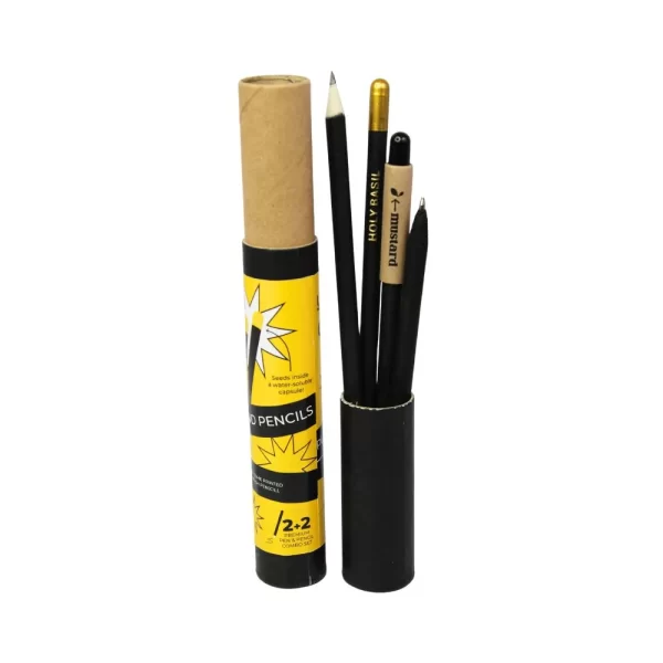 bioQ Prestige Pro 2+2 Combo Premium Plantable Pen & Pencils (Black Gold) | Eco-Friendly Combo | Blue Ink Pens | GZ14-P | Quantity: 1 Pack with 2 Pens and 2 Pencils | Recycled Paper Body | Paper Tube Packaging - Image 3