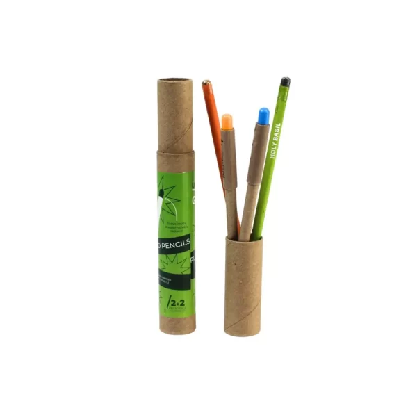 bioQ Anti-Plastic 2+2 Combo Plantable Paper Pen & Pencil Set | Eco-Friendly Combo | Blue Ink Pens | GZ14 | Quantity: 1 Pack with 2 Pens and 2 Pencils | Recycled Paper Body | Paper Tube Packaging - Image 4