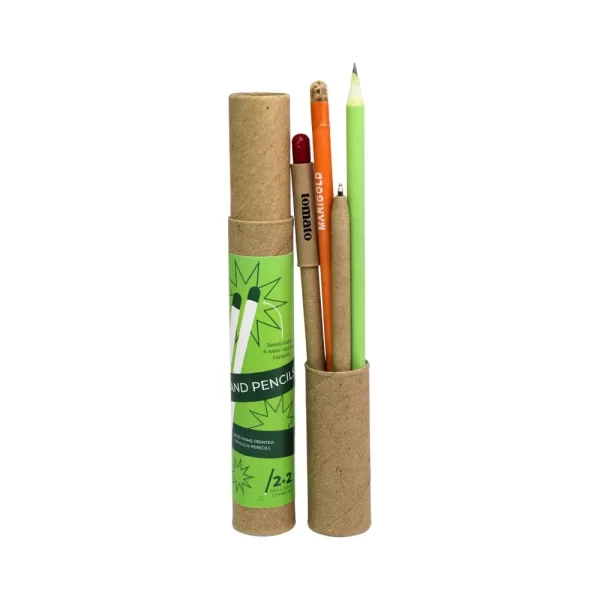 bioQ Anti-Plastic 2+2 Combo Plantable Paper Pen & Pencil Set | Eco-Friendly Combo | Blue Ink Pens | GZ14 | Quantity: 1 Pack with 2 Pens and 2 Pencils | Recycled Paper Body | Paper Tube Packaging