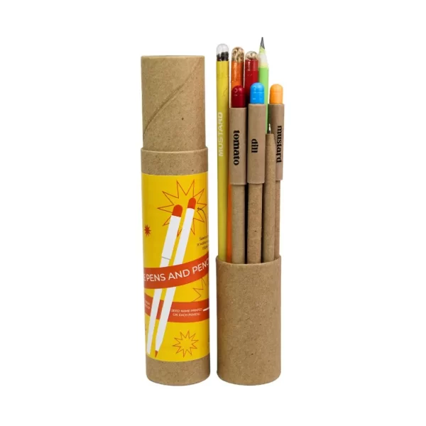 bioQ Alt-Plastic 4+4 Combo Plantable Seed Pens & Pencils | Eco-Friendly Combo | Blue Ink Pens | GZ15 | Quantity: 1 Pack with 4 Pens and 4 Pencils | Recycled Paper Body | Paper Tube Packaging - Image 6