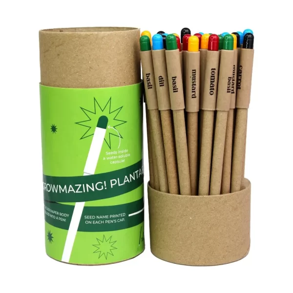 bioQ Eco Write Plantable Paper Pen Set (30 Pcs) | Eco-Friendly Seed Pens | Blue Ink | GZ55 | Quantity: 1 Box with 30 Pens | Water-Soluble Capsule | Recycled Paper Body & Cap | Paper Box Packaging - Image 10