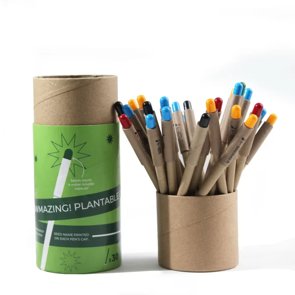 bioQ Eco Write Plantable Paper Pen Set (30 Pcs) | Eco-Friendly Seed Pens | Blue Ink | GZ55 | Quantity: 1 Box with 30 Pens | Water-Soluble Capsule | Recycled Paper Body & Cap | Paper Box Packaging - Image 5