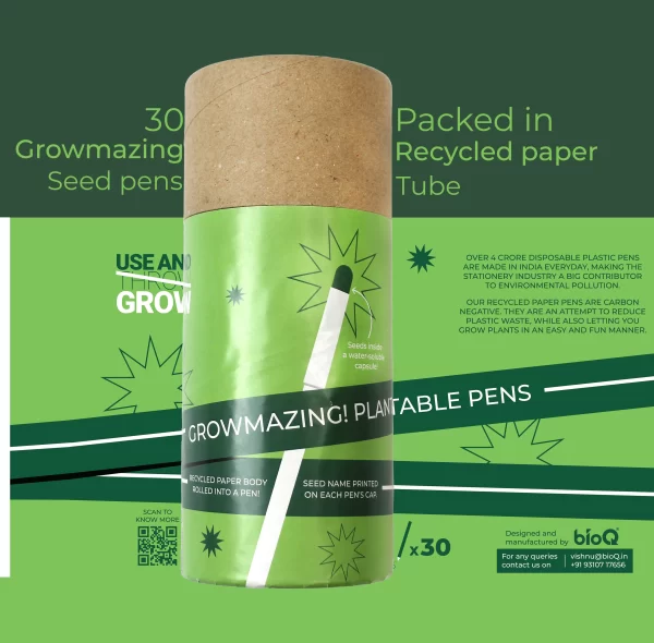 bioQ Eco Write Plantable Paper Pen Set (30 Pcs) | Eco-Friendly Seed Pens | Blue Ink | GZ55 | Quantity: 1 Box with 30 Pens | Water-Soluble Capsule | Recycled Paper Body & Cap | Paper Box Packaging - Image 8