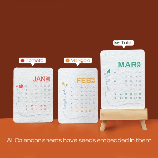 bioQ Plantable Calendar with Wooden Easel Stand | 3.5"x5" Eco-Friendly Calendar | 13 Seed Paper Flaps | Stunning Designs | BG61 - Image 5